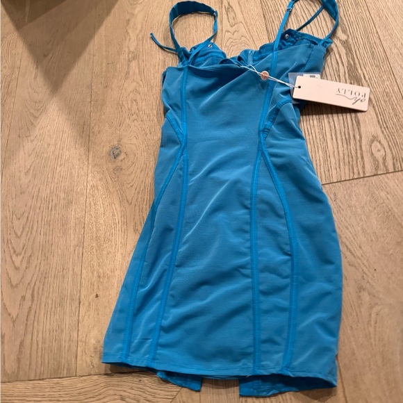 Oh Polly NWT Lace Up Corset Mini Dress Blue US 0 Mesh Turquoise Bodycon Bustier - Picture 8 of 8
